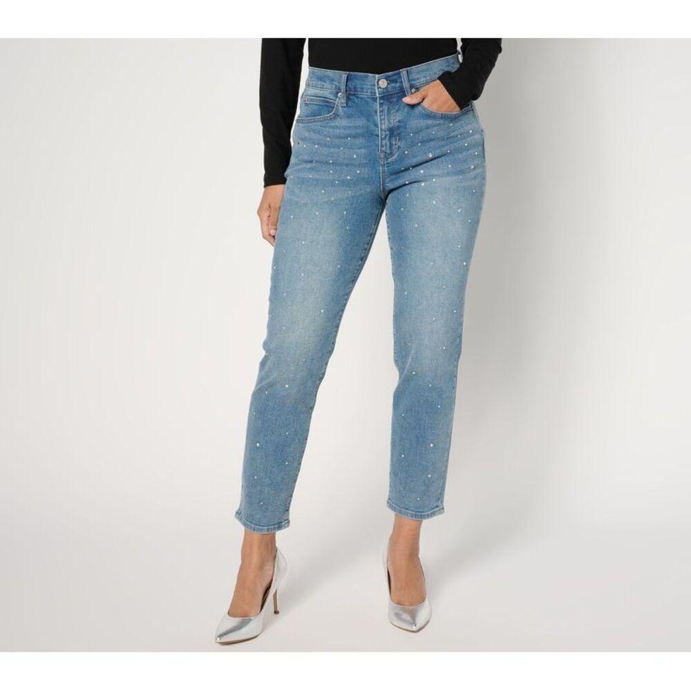 nicole by Nicole Miller Women's Petite Pants 12P Bling Skinny Jeans Blue A667943